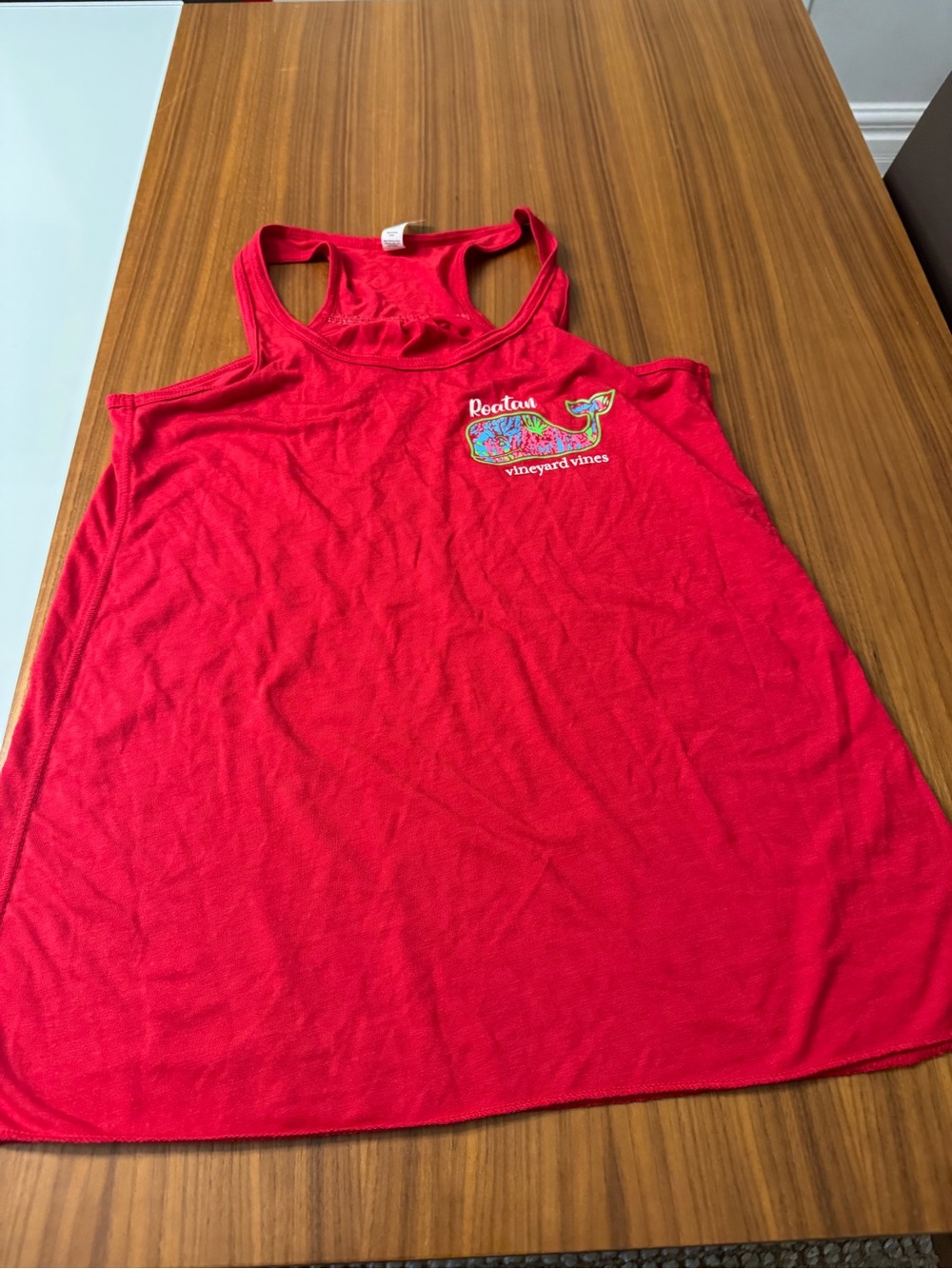 Bright Red Racerback Tank with Whaletail Patch